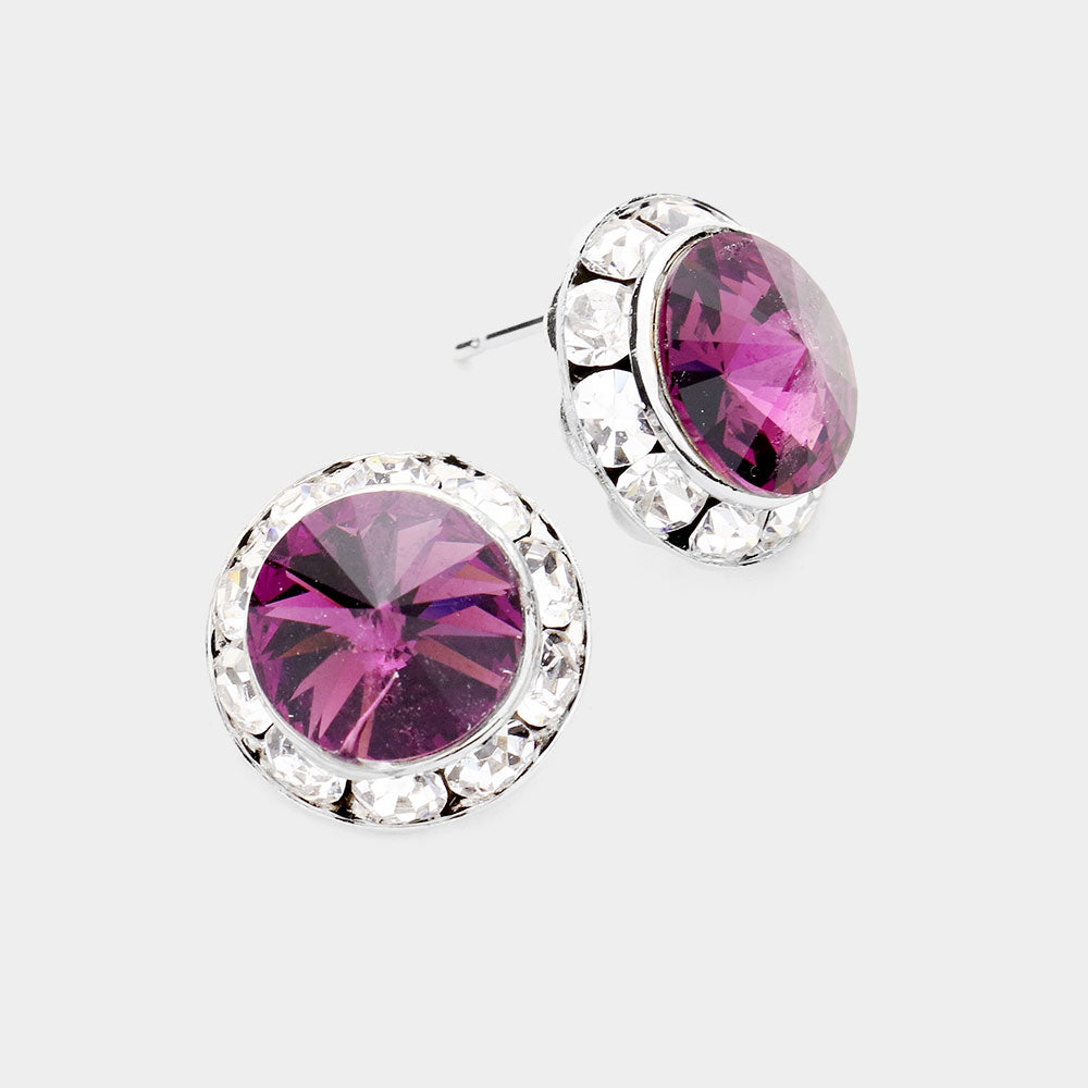 Amethyst Austrian Crystal Round Stud Earrings | 5/8″ | 114211