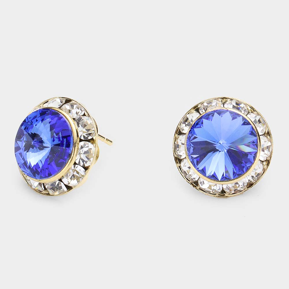 Sapphire Austrian Crystal Round Stud Earrings | 5/8″ | 481245