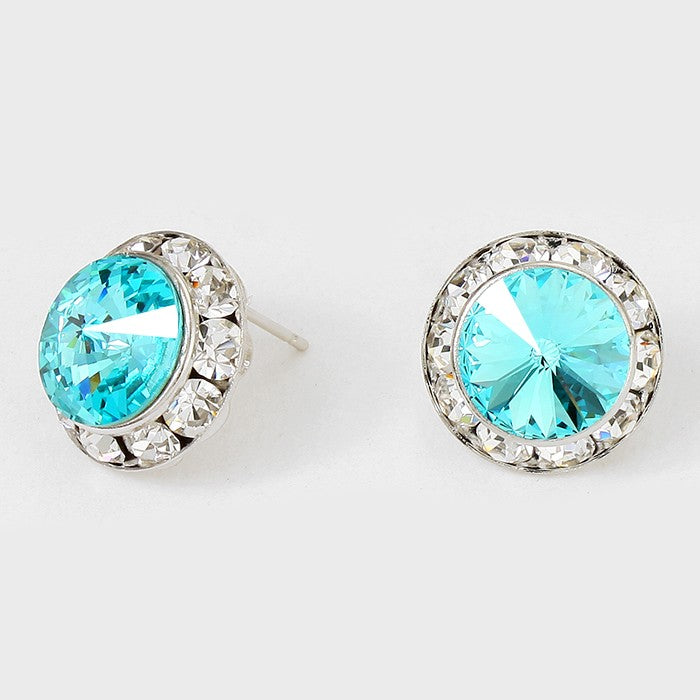 Austrian Aqua Crystal Round Stud Earrings | 5/8″ | 184711