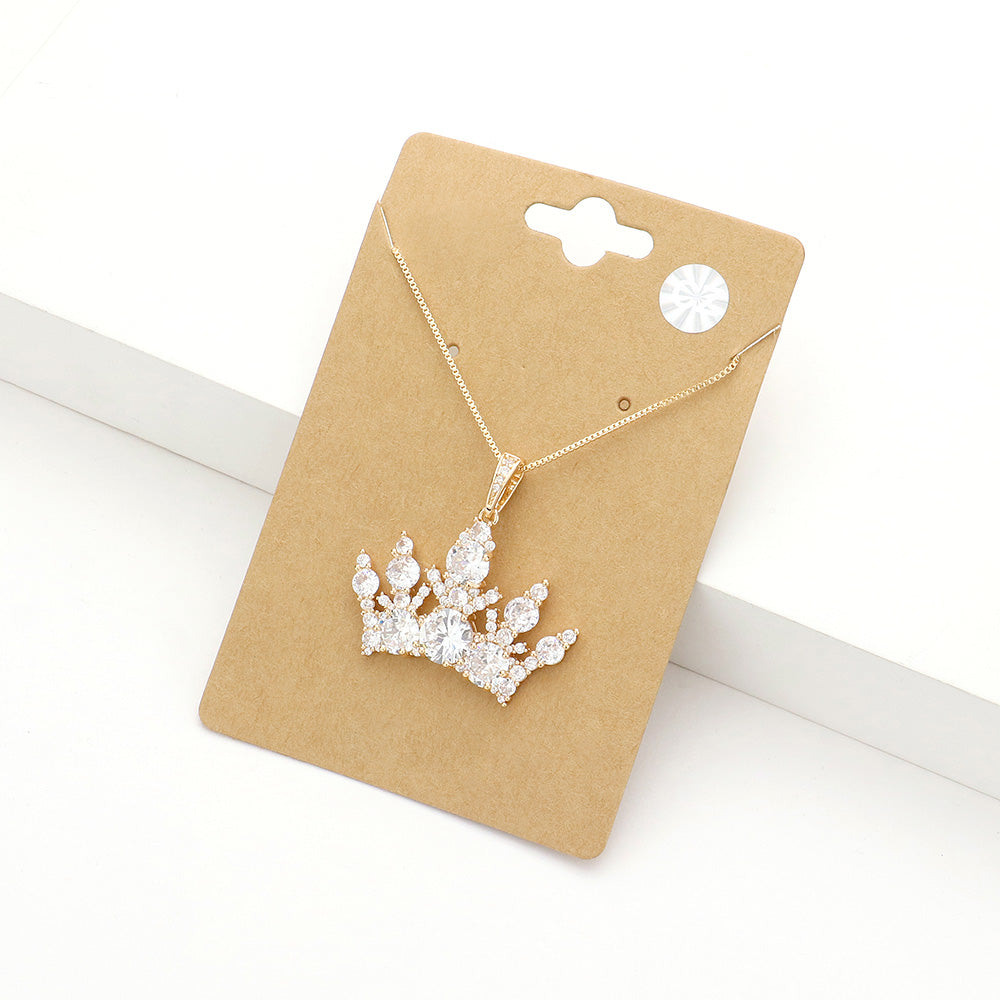 CZ Elegant Crown Pendant Necklace | Bling Jewelry | Crown Items | Queen Necklace | PDN0063