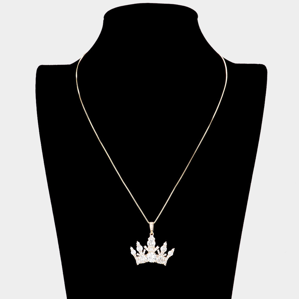 CZ Elegant Crown Pendant Necklace | Bling Jewelry | Crown Items | Queen Necklace | PDN0063