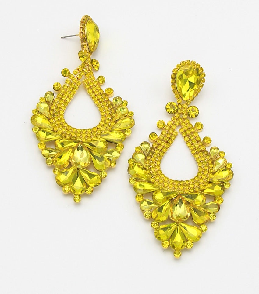 Large Yellow Crystal Statement Pageant Earrings | 476305