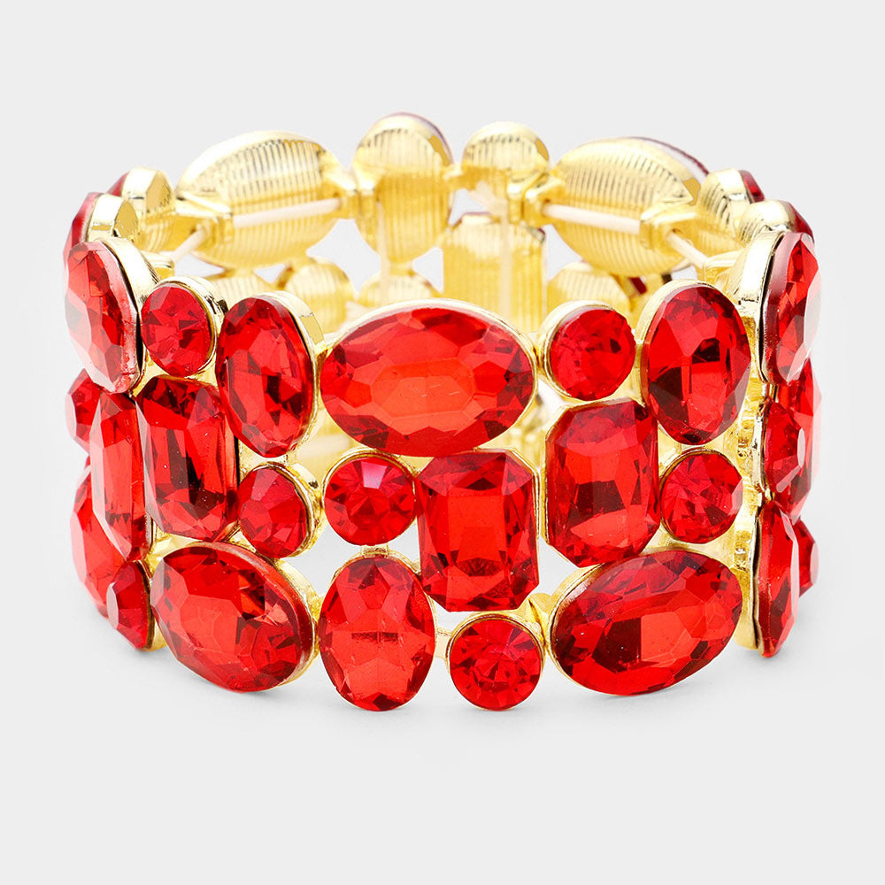 Red Crystal Stretch Pageant Bracelet on Gold | 446876