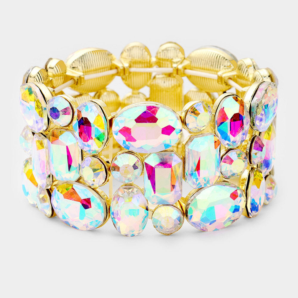 AB Crystal Stretch Pageant Bracelet on Gold | 446878