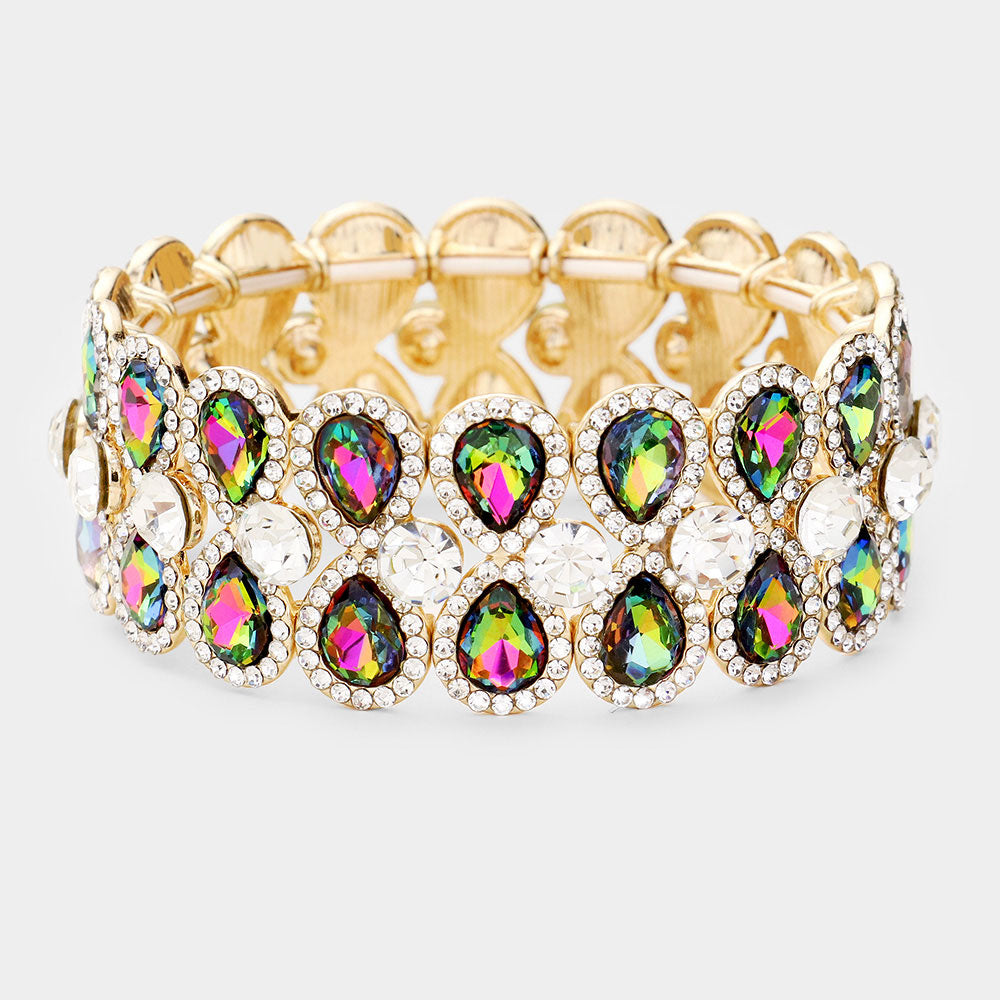 Crystal Mult Teardrop Stretch Pageant Bracelet | Prom Bracelet | 446826