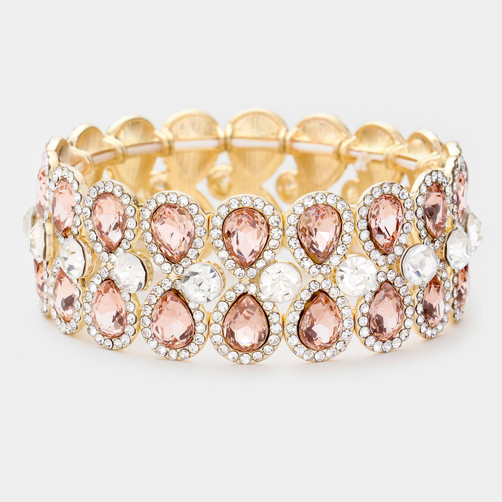 Crystal Peach Teardrop Stretch Pageant Bracelet | Prom Bracelet | 460687