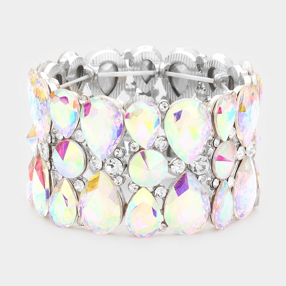 Teardrop and Round AB Crystal Stretch Bracelet | 464249