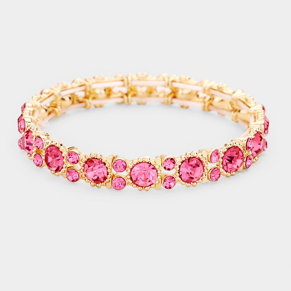 Thin Round Pink Crystal Pageant Bracelet | Prom Bracelet | 425203