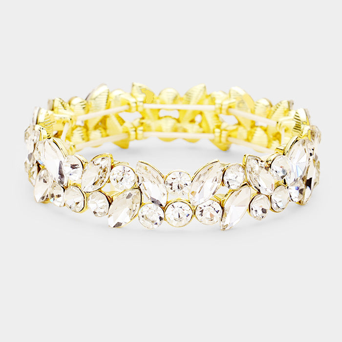 Clear Crystal Marquise Stone Pageant Bracelet on Gold | Prom Bracelet | 425167