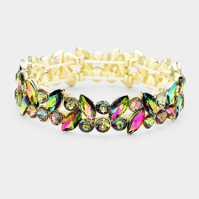 Multi-Color Crystal Marquise Stone Pageant Bracelet on Gold | Prom Bracelet | 425170