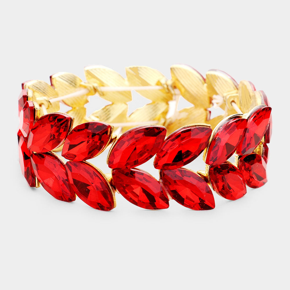 Red Crystal Marquise Shaped Stone Stretch Bracelet | 432245