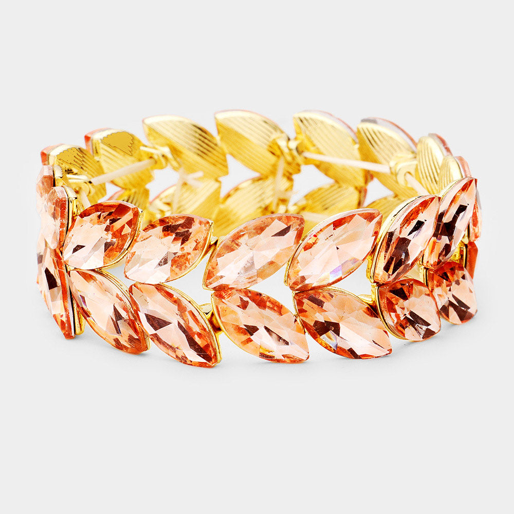 Peach Crystal Marquise Shaped Stone Stretch Bracelet | 446861