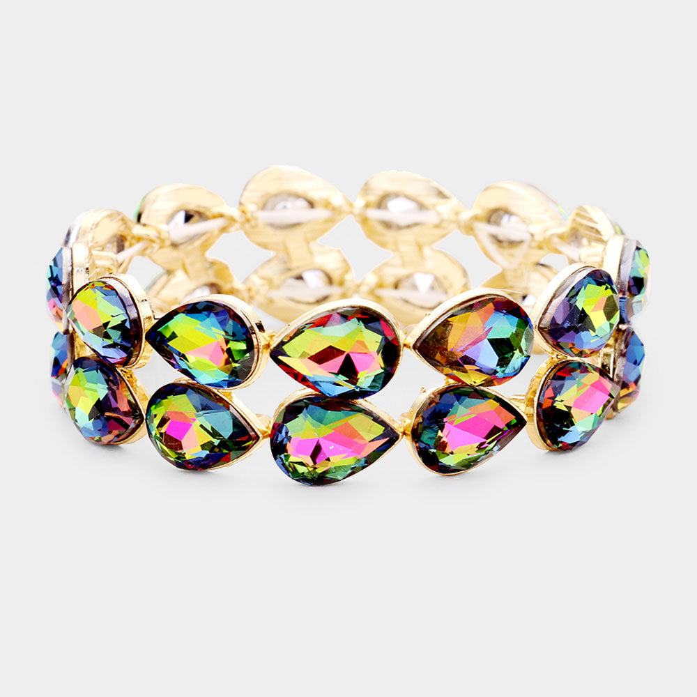 Multi-Color Double Row Crystal Teardrop Stretch Bracelet | 432230