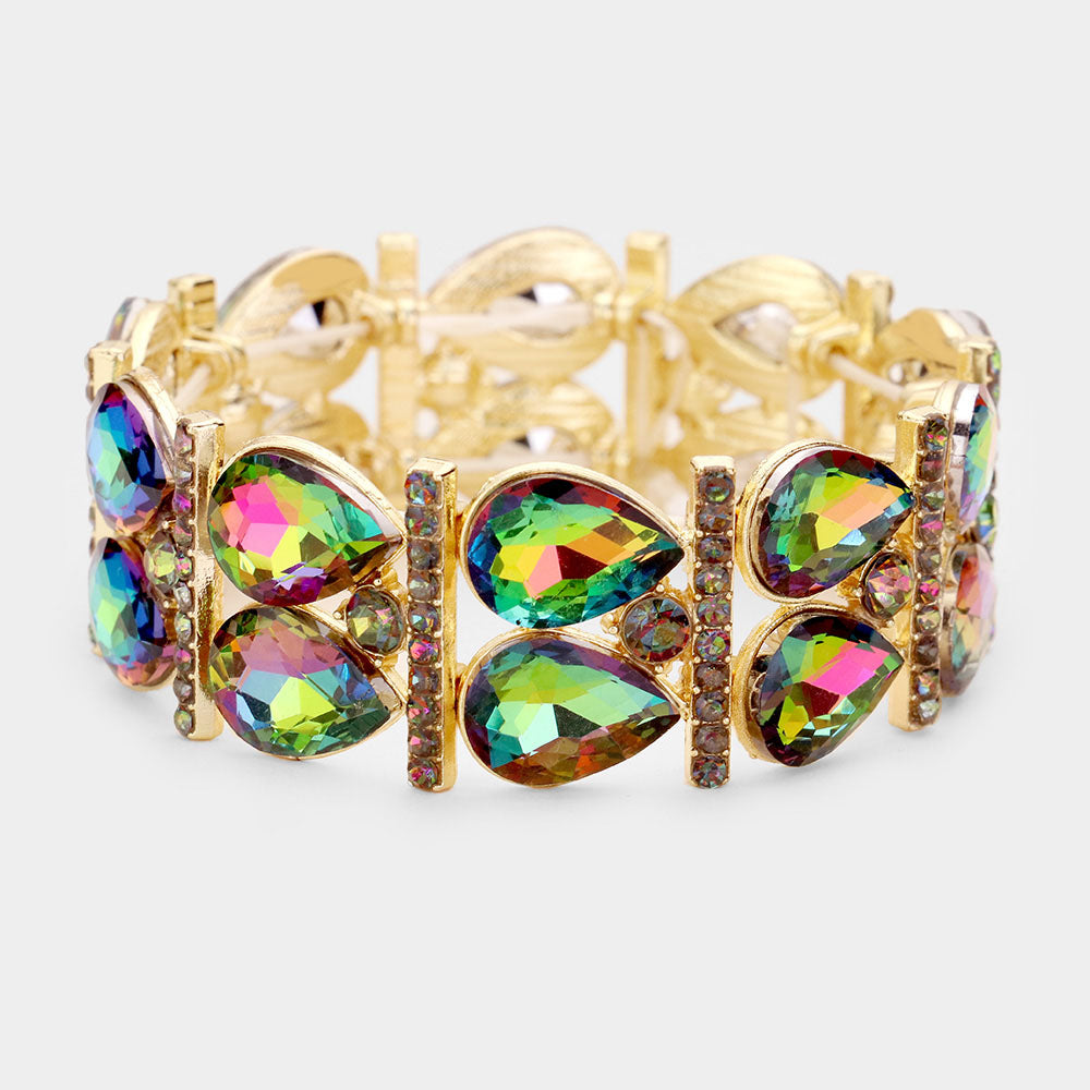 Multi-color Crystal Teardrop Stretch Pageant Bracelet | 429349