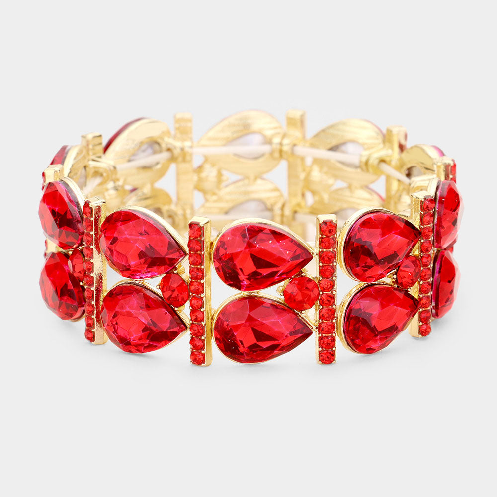 Red Crystal Teardrop Stretch Pageant Bracelet | 429352