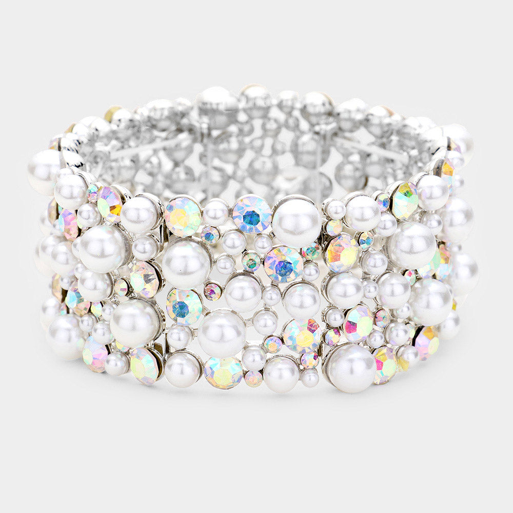 Pearl and Rhinestone Bridal Stretch Bracelet | 442494