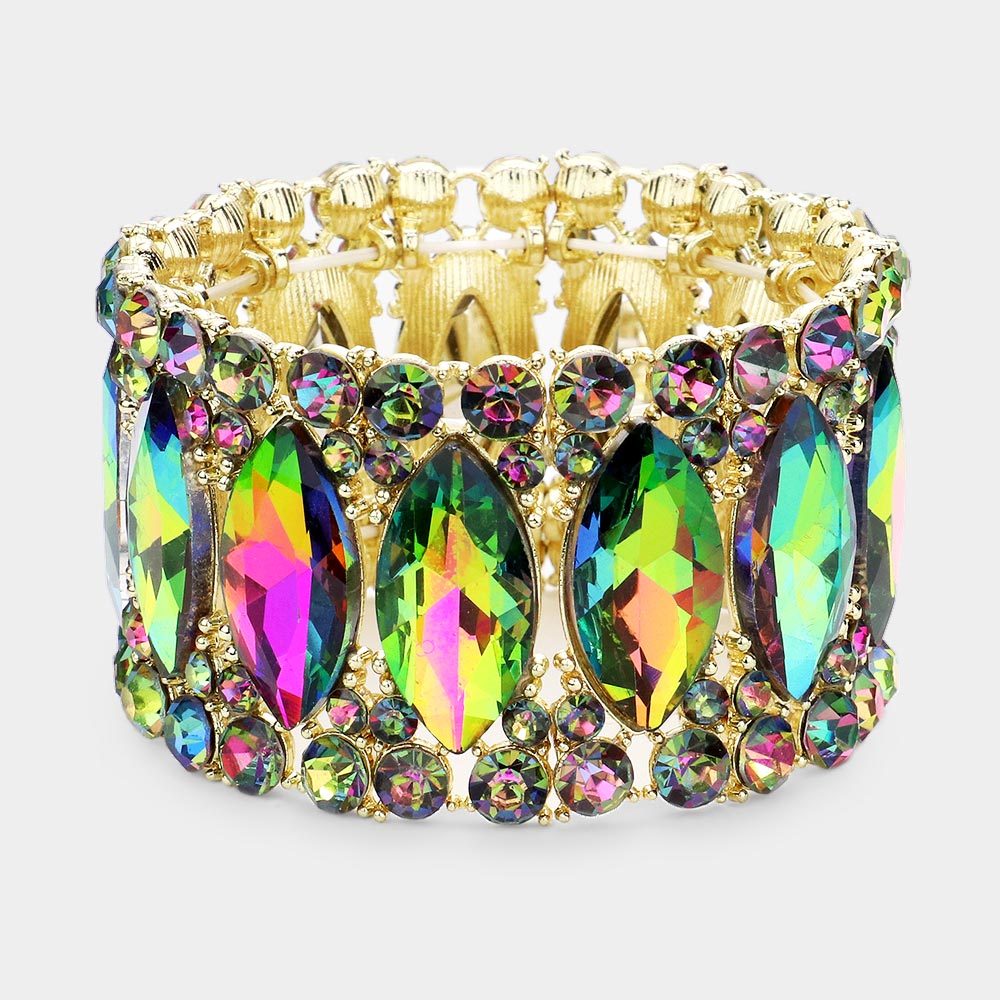 Multi-Color Large Marquise Stoned Stretch Pageant Bracelet | Prom Jewelry | 506896