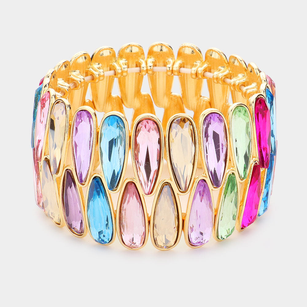 Multi Colored Elongated Teardrop Stone Pageant Bracelet | Prom Bracelet | 512791