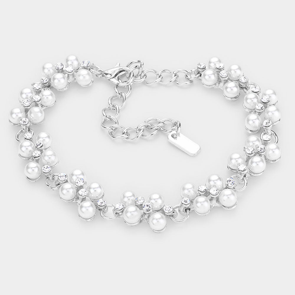 White Pearl Rhinestone Bridal Bracelet | Wedding Bracelet | 506950