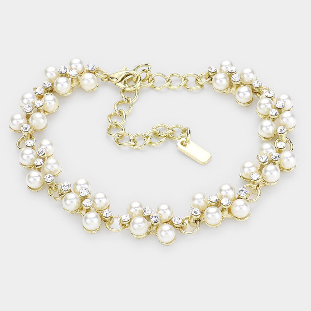 Cream Pearl Rhinestone Bridal Bracelet | Wedding Bracelet | 506951