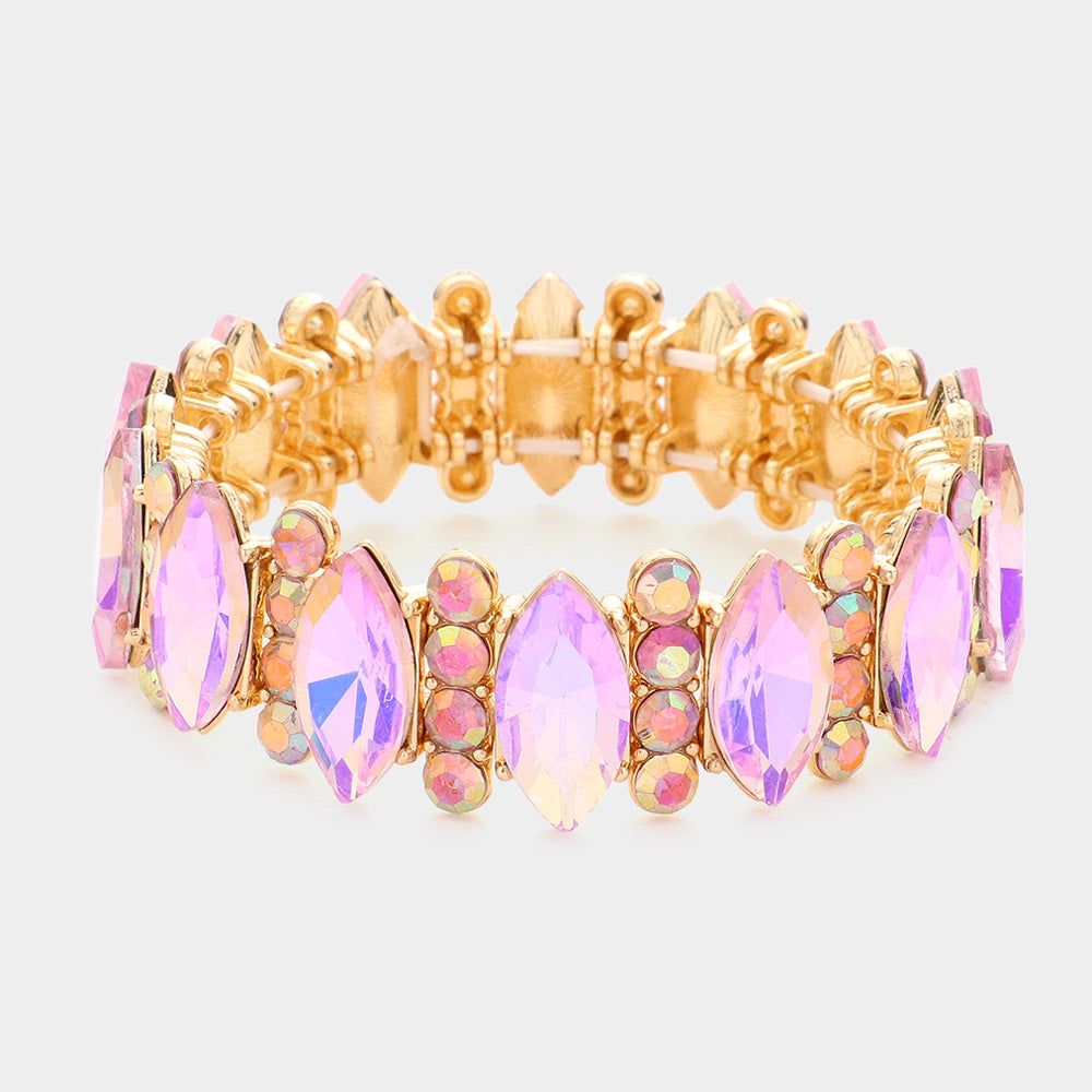 Pink Marquise Stone Accented Stretch Pageant Bracelet | Prom Bracelet | 588251