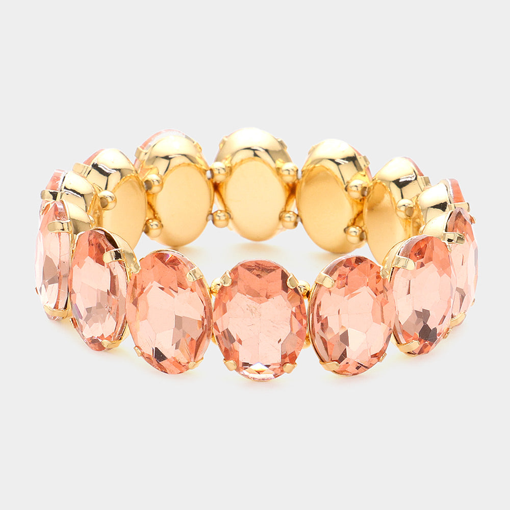 Peach Oval Stone Stretch Pageant Bracelet | Prom Jewelry | 598420