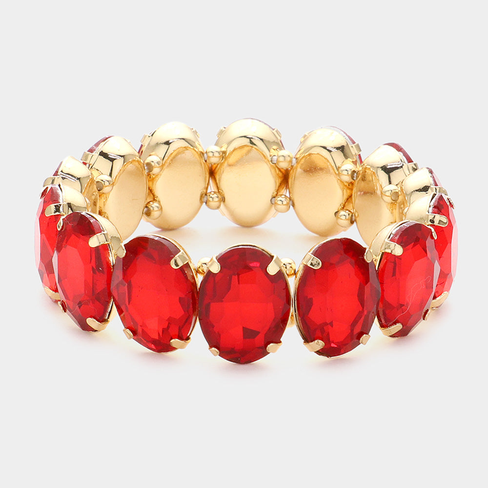 Red Oval Stone Stretch Pageant Bracelet | Prom Jewelry | 598425