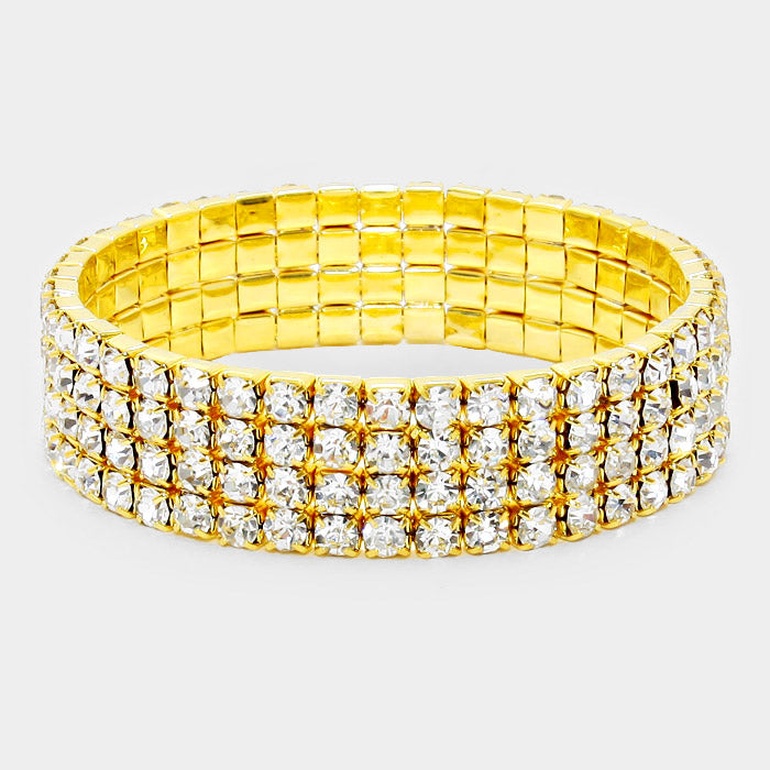 Clear 4 Row Bracelet on Gold | 127500