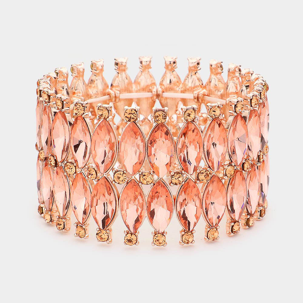 Peach Marquise Stone Stretch Pageant Bracelet on Rose Gold | 565106