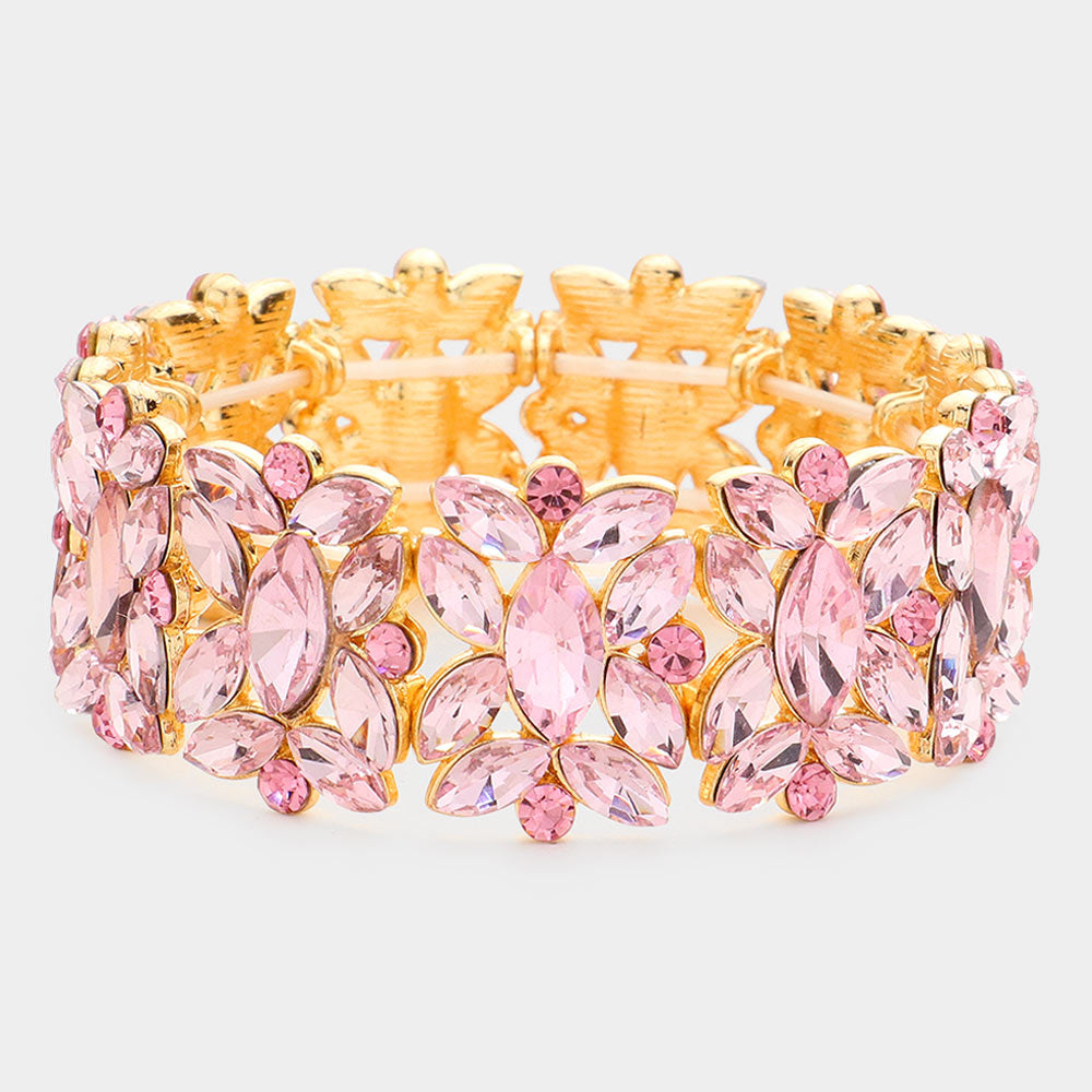 Light Pink Crystal Floral Pageant Stretch Bracelet | Prom Bracelet | 575745