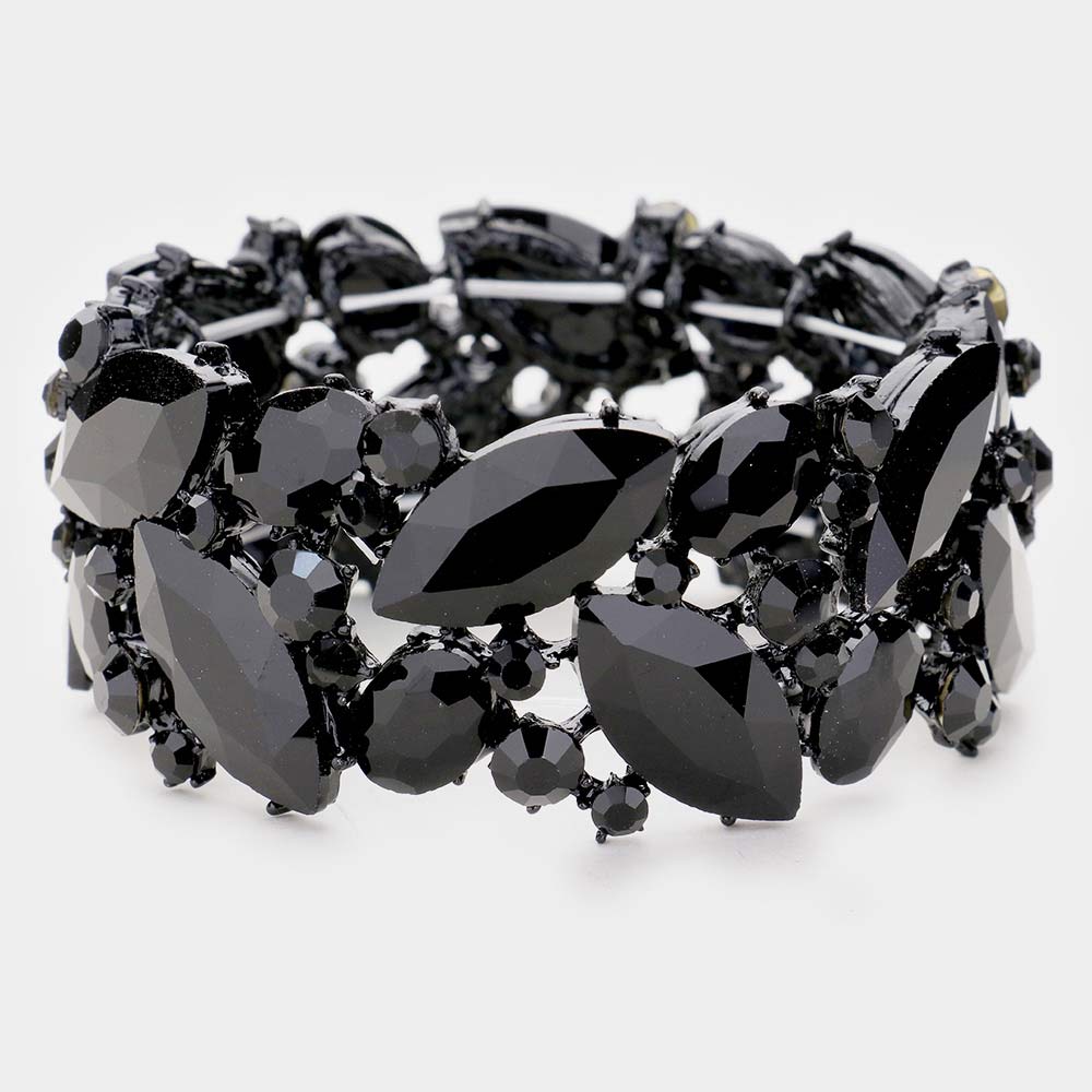 Black Crystal Marquise Stretch Statement Bracelet | 461826