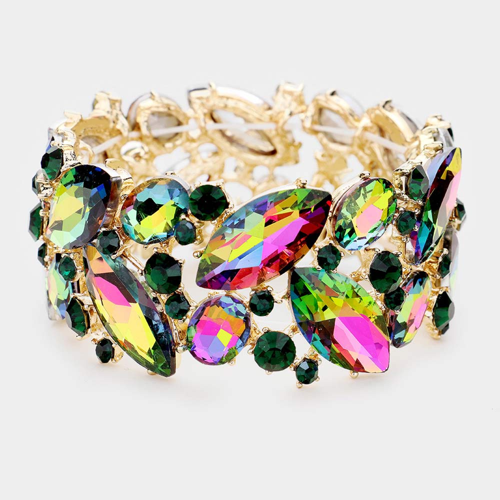 Multi-Color Crystal Marquise Stretch Statement Bracelet | 461830