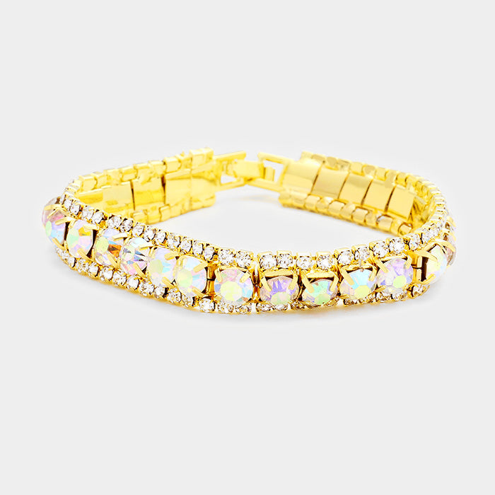 AB Crystal Stretch Bracelet on Gold | 210100