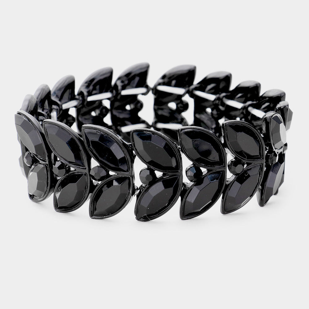 Black Crystal Laurel Stretch Bracelet | 287399