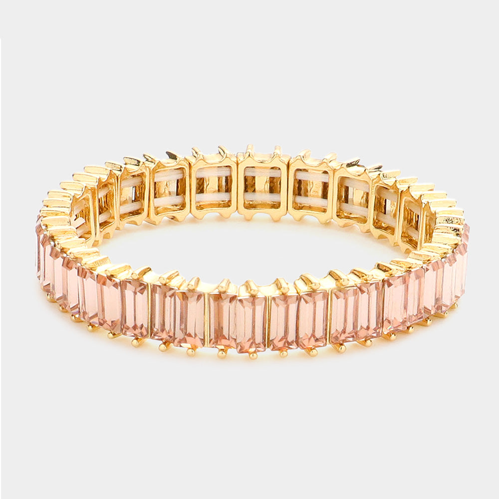 Rectangle Peach Crystal Stone Stretch Pageant Bracelet | Evening Bracelet | 578095