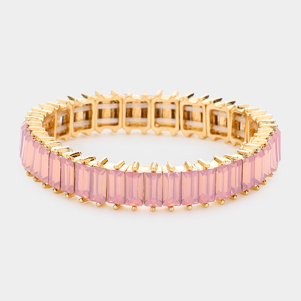 Rectangle Light Rose Crystal Stone Stretch Pageant Bracelet | Evening Bracelet | 589003