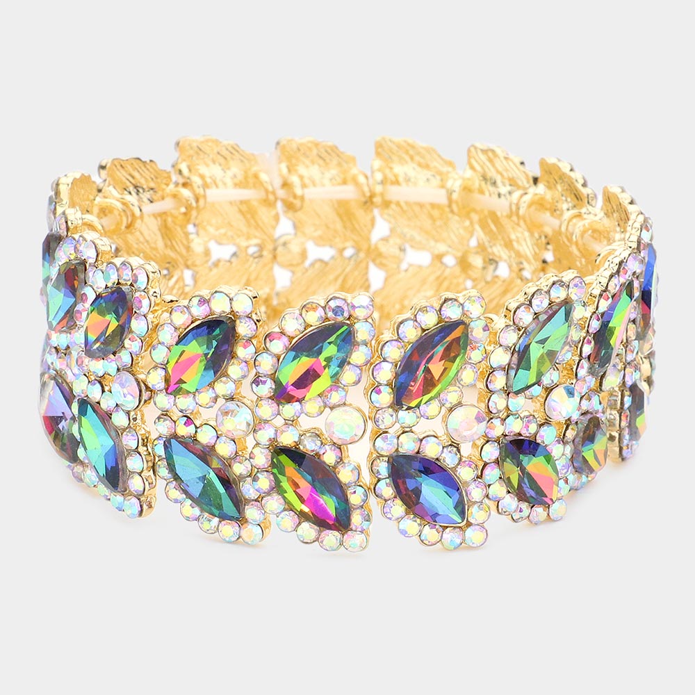 Multi-Color Crystal Marquise Stone Stretch Pageant Bracelet | Large Bracelet | 558330