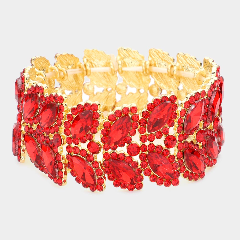 Red Crystal Marquise Stone Stretch Pageant Bracelet | Large Bracelet | 558323