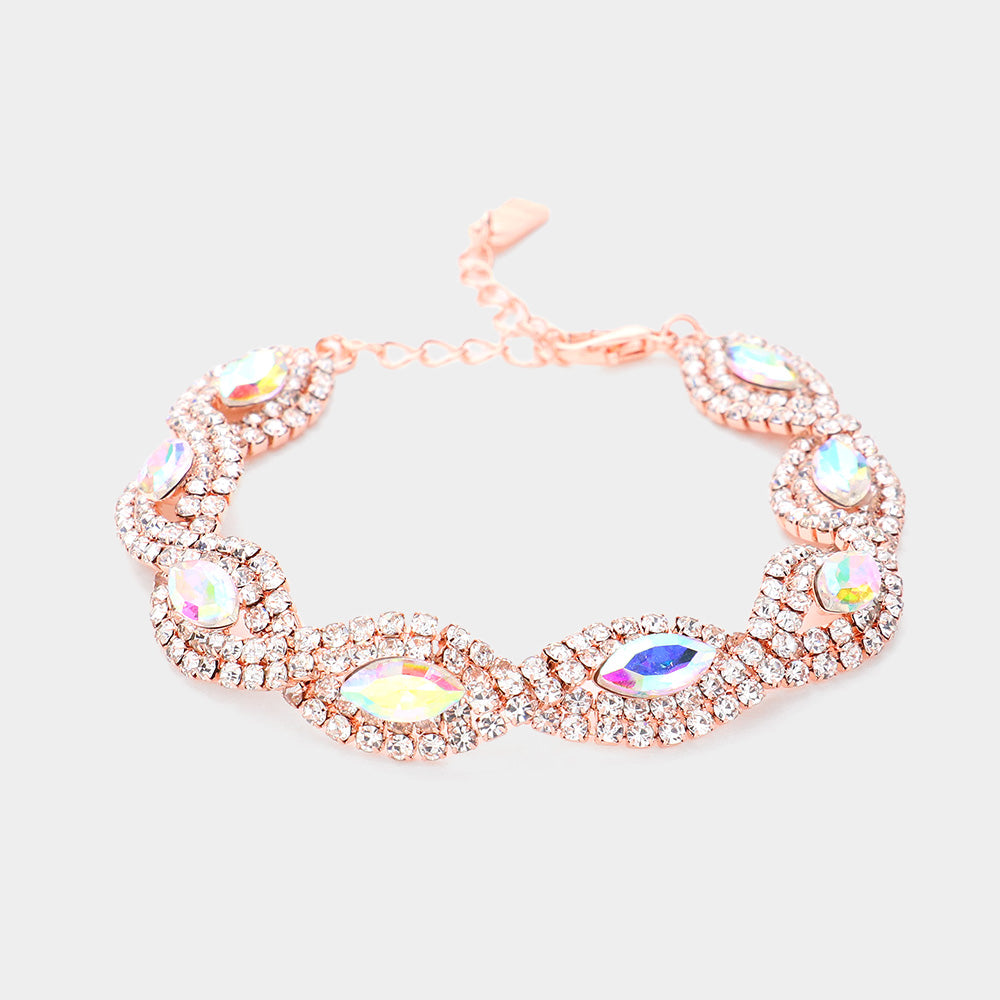 AB Crystal Rhinestone Oval Stone Pageant Bracelet on Rose Gold | Evening Bracelet | 546842