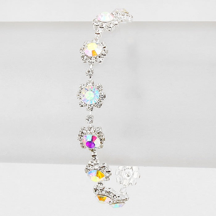 AB Round Crystal Rhinestone Rosette Evening Bracelet | 204769