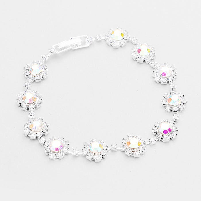 AB Round Crystal Rhinestone Rosette Evening Bracelet | 204769