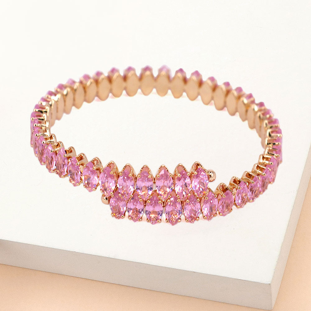 Adjustable Pink Marquise Stone Pageant Bracelet on Gold | Prom Bracelet | 579894