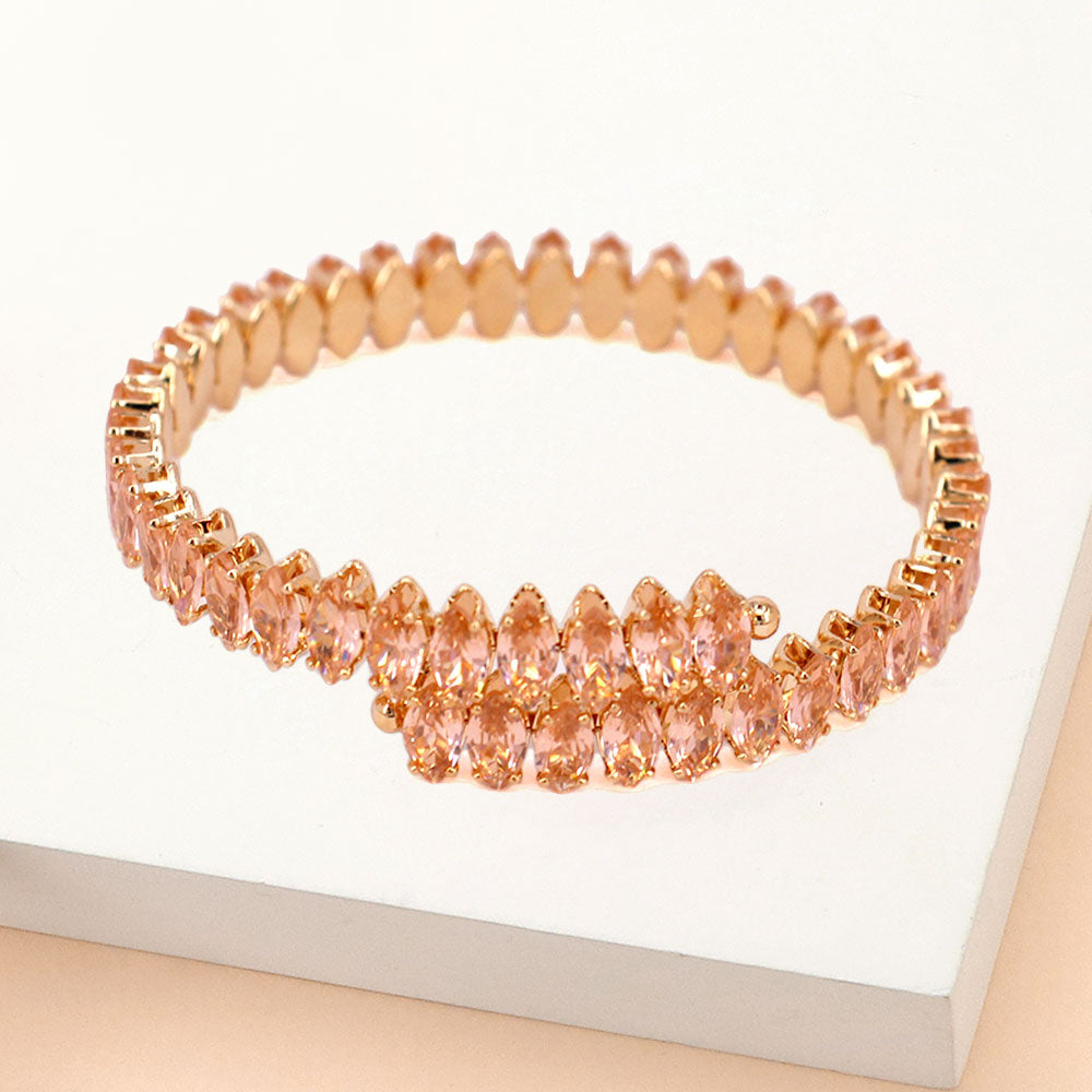 Adjustable Peach Marquise Stone Pageant Bracelet on Gold | Prom Bracelet | 579897