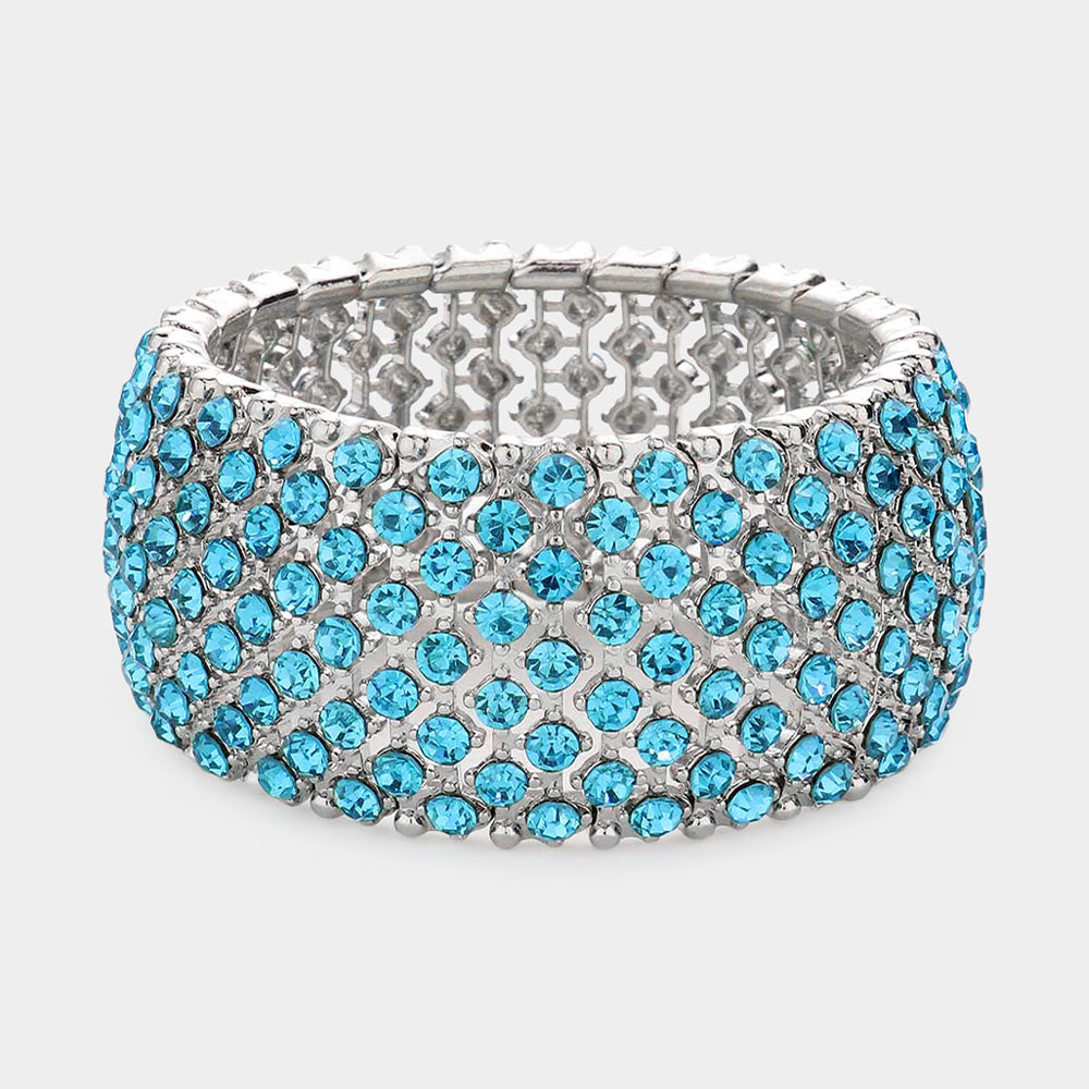 Aqua Crystal Round Rhinestone Stretch Pageant Bracelet | Pageant Jewelry | 582144