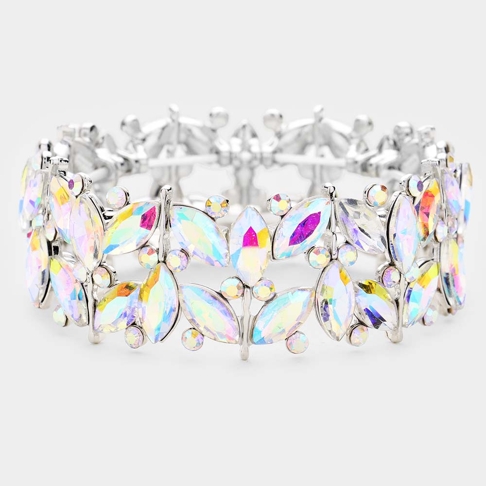 AB Marquise Crystal Rhinestone Stretch Prom Bracelet | Pageant Bracelet | 473342