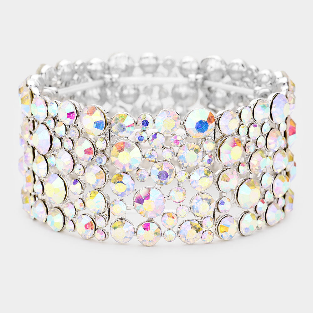 Wide Round Stone AB Crystal Stretch Bracelet | Pageant Jewelry | 488114