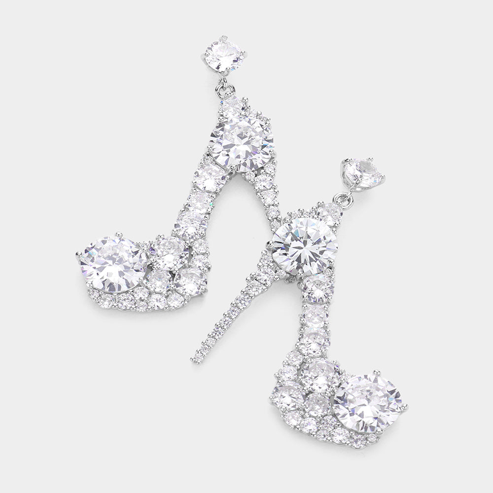 Crystal Stiletto High Heel Dangle Pageant Earrings on Silver | High Heel Earrings | 587382