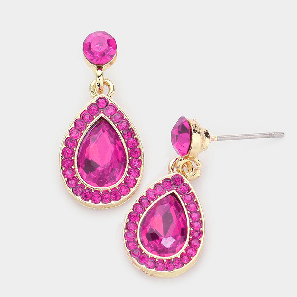 Little Girls Fuchsia Rhinestone and Teardrop Dangle Pageant Earrings | 506963