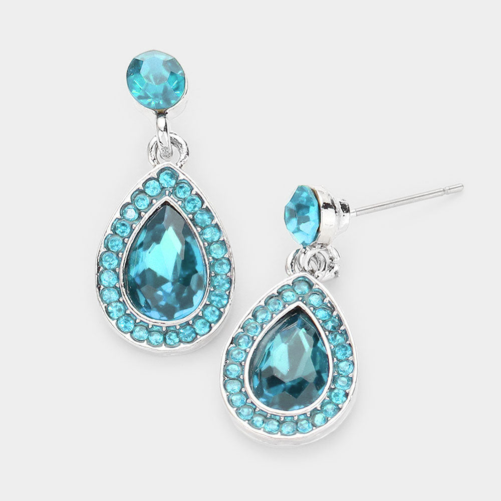 Little Girls Aqua Rhinestone and Teardrop Dangle Pageant Earrings | 506969