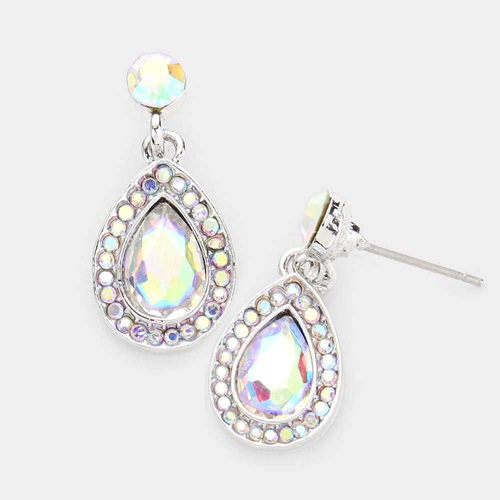 Little Girls AB Rhinestone and Teardrop Dangle Pageant Earrings | 506973